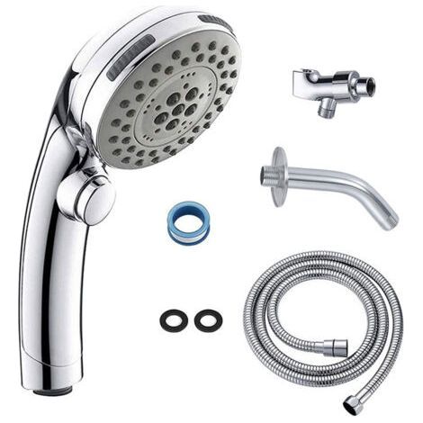Chrome Shower Head with 5 Jets, Anti-limescale Hand Shower and Universal Holder (1/4)