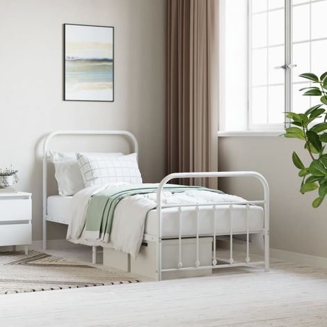 Estructura cama sin colchón con estribo metal blanco 90x200 cm vidaXL (1/5)