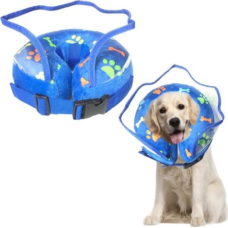 Collare protettivo gonfiabile per animali domestici, ostruzione della vista, collare sterilizzante per cani, a prova di leccamento, rimovibile e regolabile per la guarigione delle ferite, taglia (1/5)