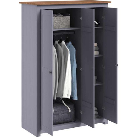 Garde-robe Design moderne, Armoire Etagère de rangement, 3 portes Gris 118x50x171,5 cm Pin Assortiment Panama OIB4361E (1/5)