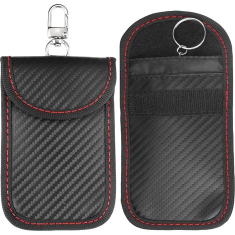 Portable Signal Blocage Faraday Pochette Sac, 2PCS Pochettes Blocage Signal, pour Clé Voiture en Fibre de Carbone, Anti RFID Clé Voiture pour Clef Télécommande (1/4)