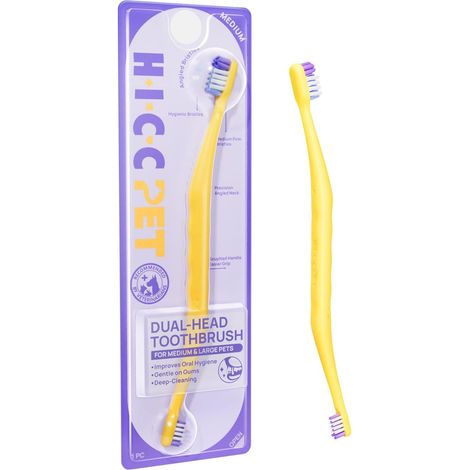 Brosse à dents double tête pour chiens, jaune (1/5)