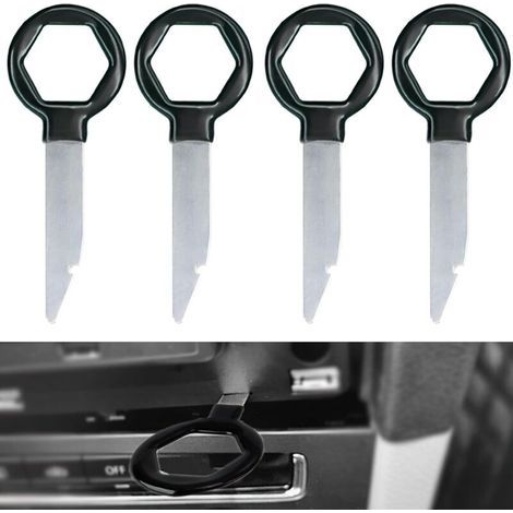 Chiavi per la rimozione dell'autoradio, strumenti per la rimozione dell'autoradio, chiavi per stereo, design ergonomico, acciaio inossidabile massiccio (nero) (1/4)