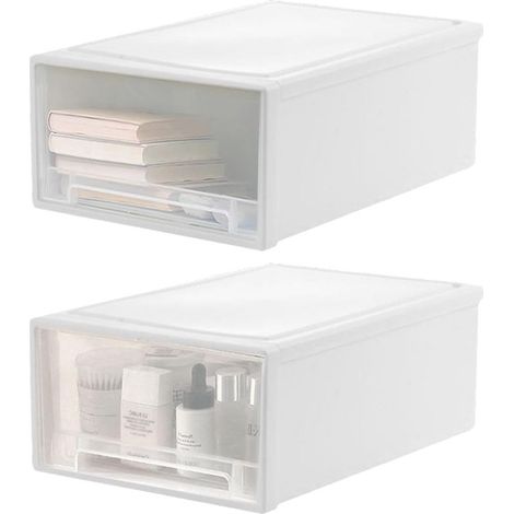 2 Boite Rangement Plastique Tiroir Tiroirs De Rangement Empilables PortableTiroirs De Rangement En Plastique Empilables Solide & Durable, pour Dressing, Garage, Chambre, Bureau (1/4)