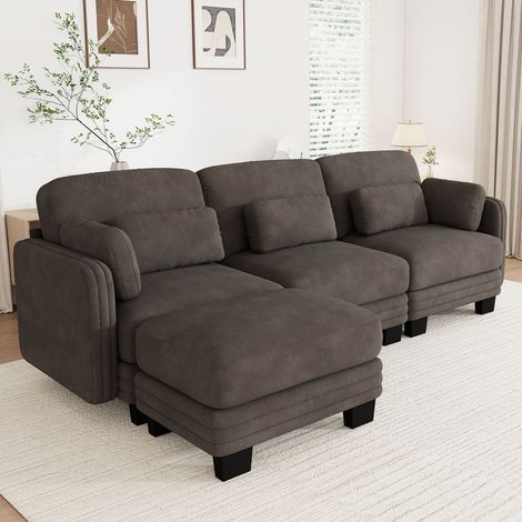 Canapé modulable 3 places en L méridienne incluse coloris marron coussins lombaires et d’accoudoirs inclus assise profonde (1/5)