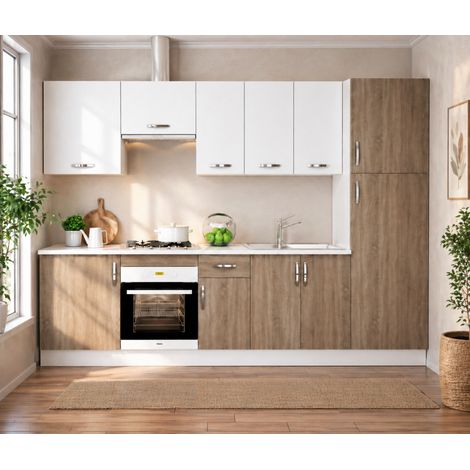 Cocina completa KIT-KIT de 3 metros, color roble-blanco, sin encimera y sin zocalo