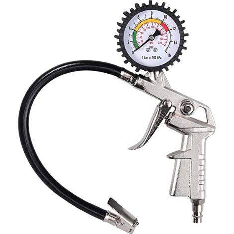 TrAdE Shop Traesio - Pistola Manometro Per Gonfiaggio Misura Pressione Gomme Auto Moto Bici Psi/bar Tubo 30cm - (1/4)