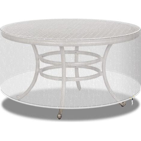 Wasserdichte Schutzhülle für Gartentisch und -stuhl aus Rattan – rund – extra groß (130 x 71 cm), transparent (1/5)