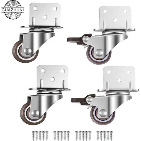 Lot de 4 roulettes pivotantes 25 mm avec frein pour meubles pots de fleurs, plaque de montage en L RTGPT