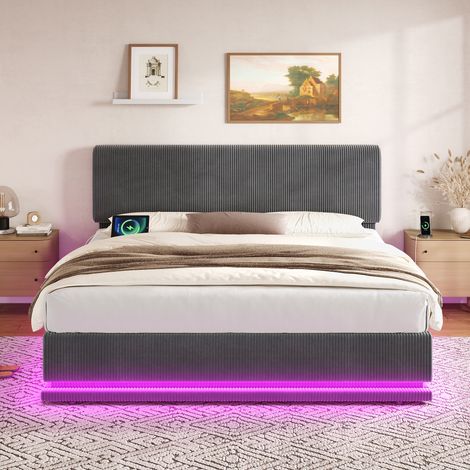 Lit 180x200 cm gris foncé – LED, USB-C, tête réglable, sans matelas (1/5)