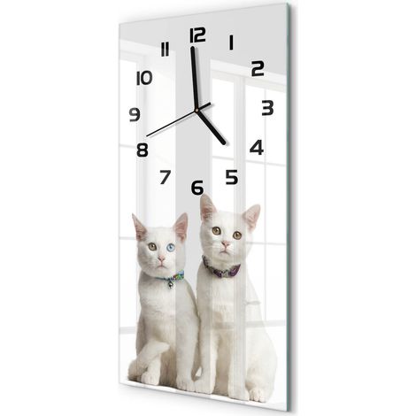 Horloge Murale Rectangulaire Verticale Touche Moderne Déco Intérieure Chats blancs 30x60 cm (1/5)