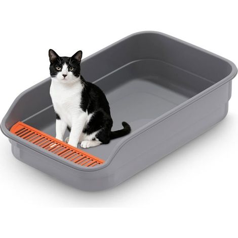 Bac À Litière Chat Xxl,Design Ouvert Parois Hautes Anti-Éclaboussures Pédale Anti-Fuite Grand Bac Litiere Pour Chat,60×40×16[CA134] (1/5)