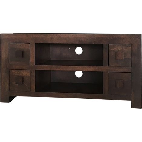 Dakota Plazma TV Unit 4 Drawer - Mango Wood - L40 x W110 x H55 cm - Dark Finish
