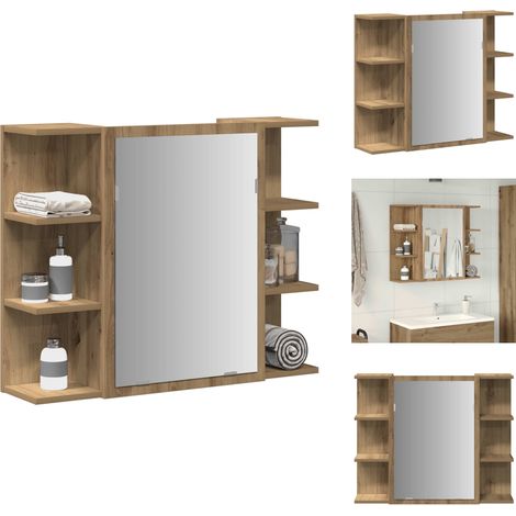 Bad-Spiegelschrank Artisan-Eiche 80x20,5x64cm Holzwerkstoff - Spiegelschrank - Spiegelschränke - Badschrank Mit Spiegel - Wandschrank Mit Spiegel (1/5)