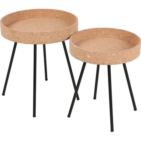 Lot de 2 Tables d'Appoint en Liège et Métal Noir, Bouts de Canapé pour Salon et Chambre - PANGIVO (1/5)