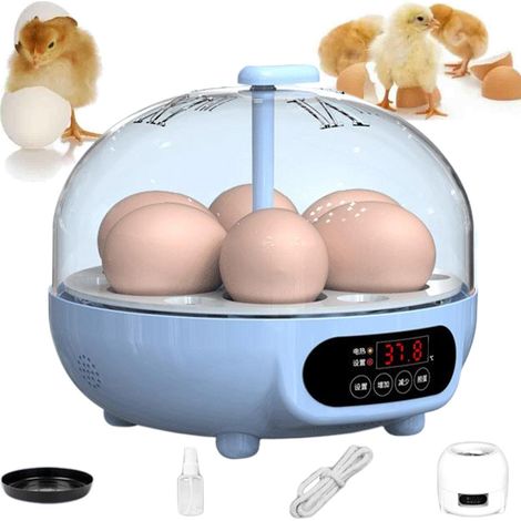 Incubateur - Affichage Numérique Température et Humidité - Rotation Automatique - Contrôle Thermique 30-39 5 ℃ - Pour Poulets - Capacité 6 Unités