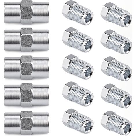 10x Raccord + 5x Connecteur pour Tuyau Frein 4,75 mm DIN/ISO 1651 M10x1 F Connecteurs frein M10x1 conformes DIN/ISO 1651. Acier zingué anticorrosion. Étanchéité haute pression. Montage sans outil. (1/5)