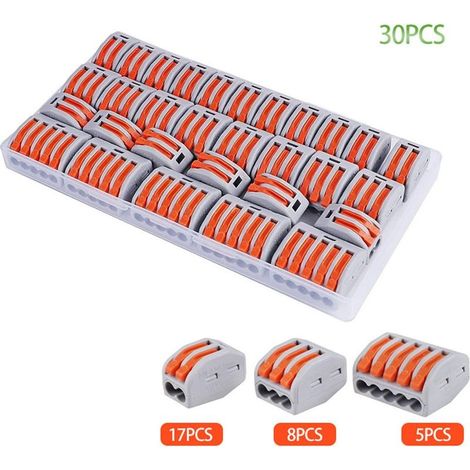 Lot de 30 cosses à connexion rapide avec levier, serre-câbles électriques, cosses de dérivation, connecteur compact à 2 conducteurs (1/5)
