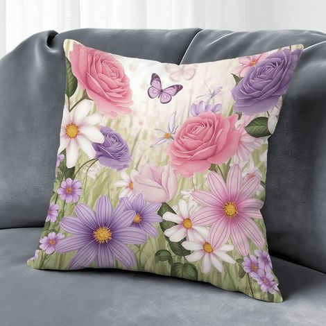 Housse de coussin fleurs naturelles, décoration maison jardin,50×50cm (1/5)