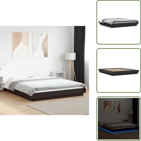 The Living Store Cadre de lit avec lumières LED sans matelas noir 150x200 cm - Cadre De Lit - Lit Moderne - Éclairage Led - Luminaire De Chambre - Sommier