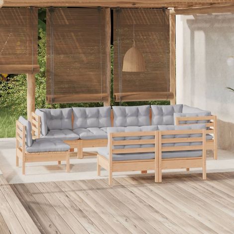 Juego de muebles de jardín 8 pzas y cojines madera maciza pino vidaXL (1/5)