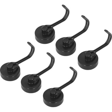 6 starke Neodym-Magnethaken mit 180°-Drehgelenk, Tragkraft 0–8 kg, für Kühlschrank oder Haushalt, Schwarz, Set (1/5)