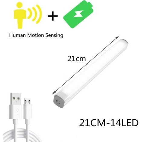 Lampe de chevet LED (21 cm, détecteur de mouvement, blanc froid), avec variateur sans fil et rechargeable par USB. (1/5)
