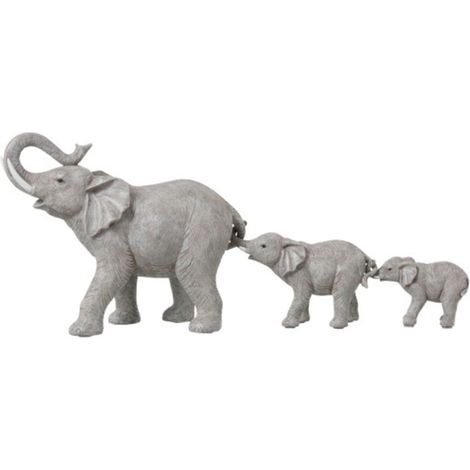 Statuette Déco en Résine "3 Eléphants" 57cm Gris