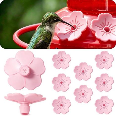 8 accessoires d'alimentation en silicone pour mangeoire à colibris - Abreuvoir pour colibris - Protection contre les abeilles - Ouvertures d'alimentation auto-fermantes et étanches - Forme de fleur - (1/5)