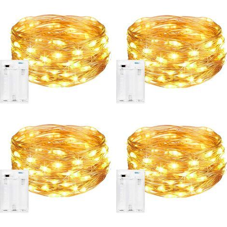 Lichterkette [4er-Set] Lichterkette für den Innenbereich, 5 m, 50 LEDs, batteriebetrieben, für Schlafzimmer, Weihnachten, Hochzeiten, Partys, Zuhause, Garten, warmweiß [Energieklasse] (1/5)