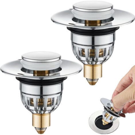 Lot de 2 Bouchon Pop-up pour lavabo de Salle de Bain ,en Acier Inoxydable,Type Poussoir , avec Noyau de Rebond,pour Trou de vidange de 34 à 40 mm (1/4)