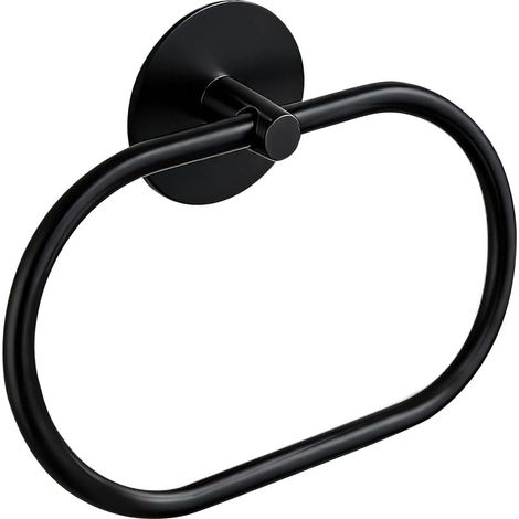 Anneau Porte-Serviettes - 1 Pièce - Acier Inoxydable Mat - Fixation Adhésive Sans Perçage - Salle de Bain et Cuisine - Noir, 23 x 14,5 cm (1/5)
