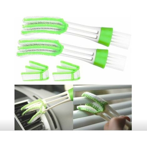 2 brosses de nettoyage pour sortie d'air de climatiseur automobile Brosse de dépoussiérage de tableau de bord Brosse à poils souples Clavier de nettoyage intérieur double tête vert (1/2)