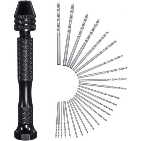 26 PCS Perceuse à Main - Mini Perceuse à Main de Precision Aluminum Mandrin Sans Clé +25 Foret Fraise Twist 0.5-3.0mm (1/5)