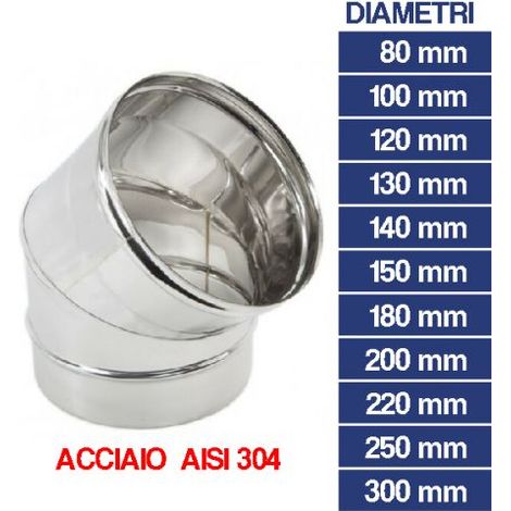 CURVA INOX APERTA GOMITO 45° PER CANNA FUMARIA TUBI STUFA PELLET CAMINO 24428V 80 (24428) (1/2)