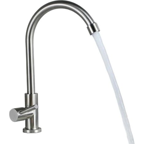 Robinet de cuisine Robinet de cuisine en acier inoxydable, robinet de cuisine coudé rotatif à 360 ° en acier inoxydable 304, trou de levier for eau froide (1/5)