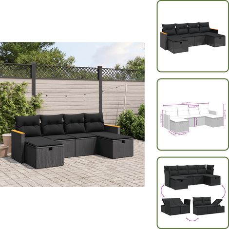Rattan - vidaXL Set Divano da Giardino 6 pz con Cuscini Nero in Polyrattan - Poltrona con cuscino