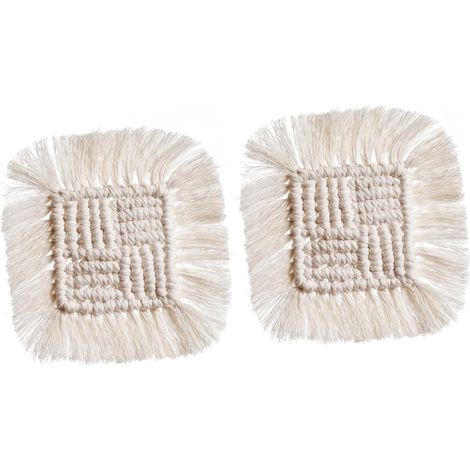 Lot de 2 sets de table / résistants à la chaleur / égouttoirs à vaisselle en corde de coton avec pompons (1/5)