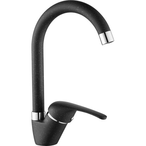 Mitigeur Évier Cuisine Granit Rio Noir Moucheté avec Bec Pivotant 360° et Accessoires de Montage (1/4)