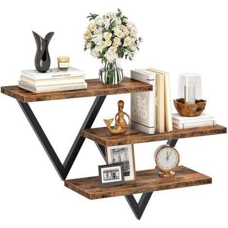 Wall Shelf, Retro Style Wooden Floating Shelf, Hanging Storage Shelves for Kitchen, Bathroom, Bedroom, Living Room, Office (1/5)