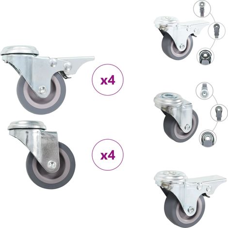 8 pcs Roulettes pivotantes à trou de boulon 50 mm - Roulettes Pivotantes - Roulettes À Frein - Roues Industrielles - Chariots Mobiles - Accessoires De Meuble (1/5)