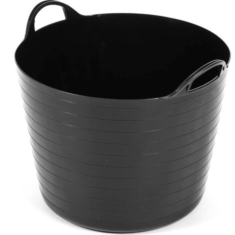 2 x Black 40 Litre Strong Black Flexi Plastic Storage Buckets For Home, Garden & DIY