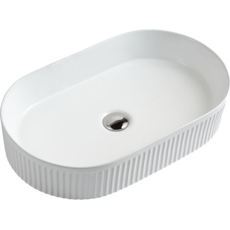 Vasque à poser ovale -50 x 32 cm -Blanc rainuré -RIVA (1/5)