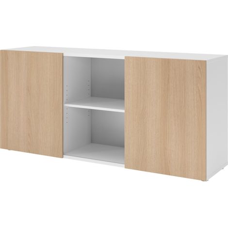 bümö office Sideboard mit Schwebetür   Weiß/Eiche