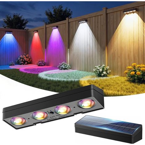 JSSEVN - Juego de 2 luces solares para exteriores con 9 colores fijos y LED que cambian de color, resistentes al agua IP44, con sensor crepuscular. (1/5)