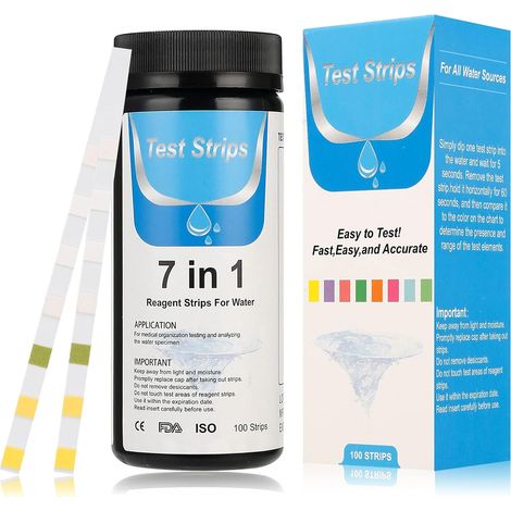 royaluxe - Bandelettes de test de PH pour piscine, 7 en 1, bandelettes de test pour jacuzzi, jacuzzi, analyse de l'eau potable, bandes de test pour pH total, dureté totale, nitrate, brome, chlore (1/5)