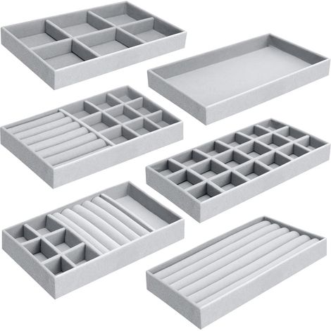 Lot de 6 Plateaux Bijoux, Velours, Tiroir, Empilable, Organiseur, Maison, Jewelry, Tray, Drawer (1/5)