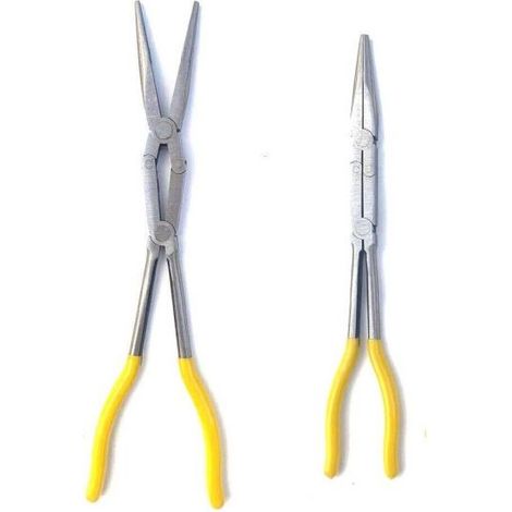 Pinza extra lunga 340mm becchi lunghi dritto a doppio snodo per valvole molle