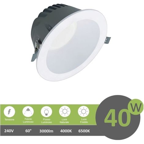 Faro led Downlight 40W foro Ø 195mm tondo da incasso plafoniera luce cob bianco naturale  Bianco freddo (1/5)