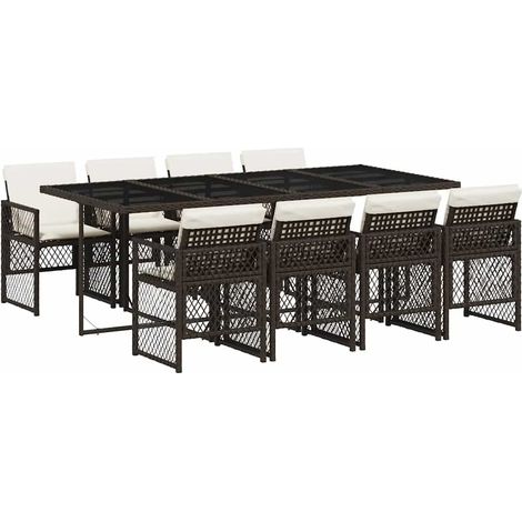 9 Piece Garden Dining Set with Cushions Brown Poly Rattan vidaXL